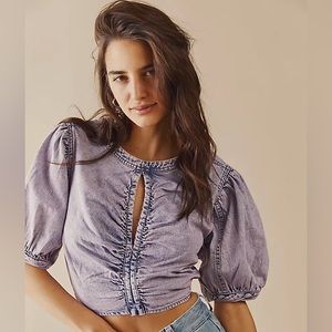 NWT Free People We The Free Purple Denim Acid Wash Eloise Top XS